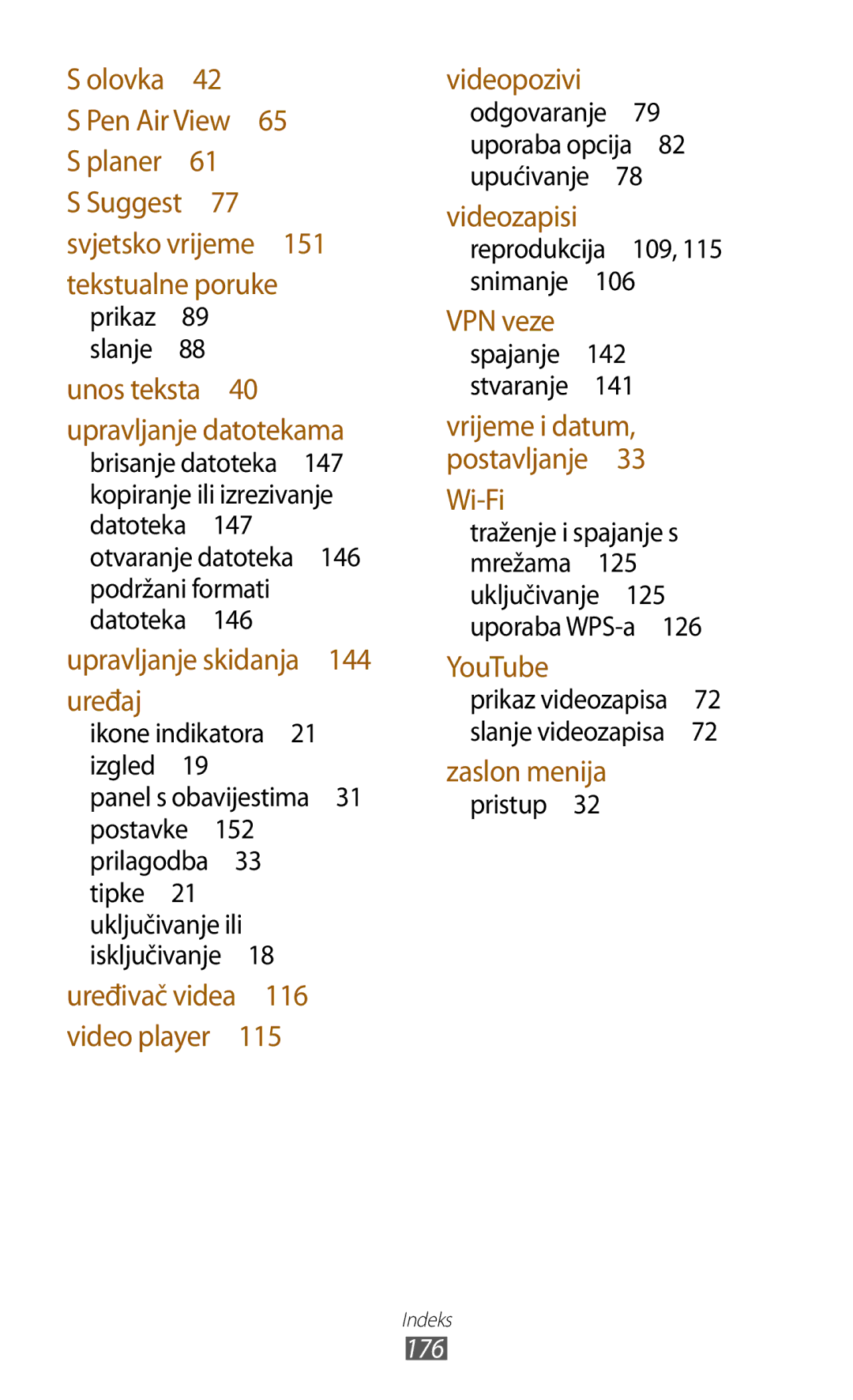 Samsung GT-N8020EAAVIP, GT-N8020EAACRO manual Ikone indikatora 21 izgled , Reprodukcija 109, 115 snimanje , Pristup , 176 